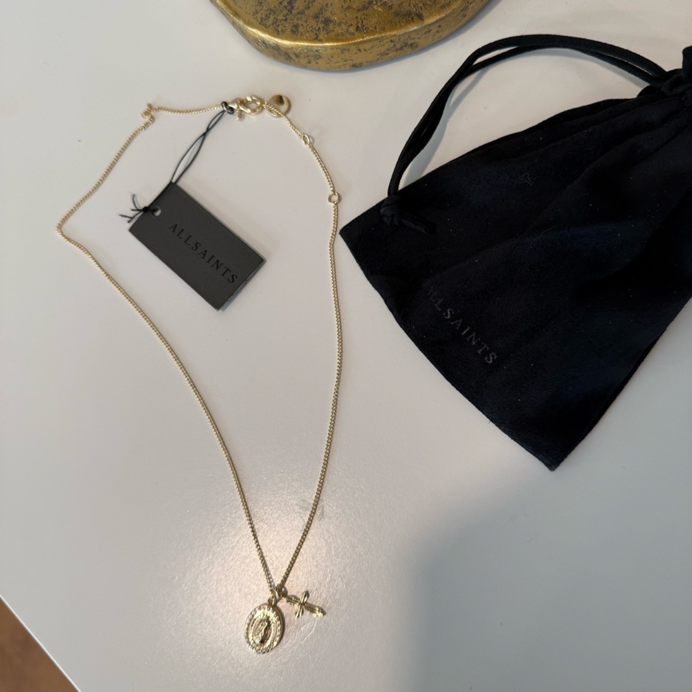 New With Tags! All Saints Gold Cross + Virgin Mary Medallion Adjustable Necklace - Picture 4 of 5